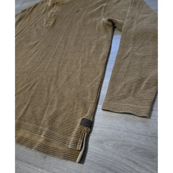 Dick Idol Waffle Knit Henley Shirt Mens XL Brown Long Sleeve Snap Button - Picture 3 of 10